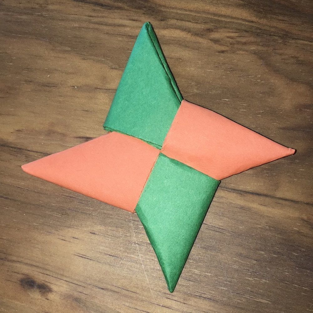 Homemade 5” Green & Orange Paper ninja star